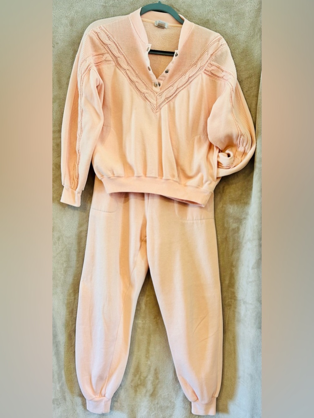 Vintage Lavon Peach Lounge Set Knit Sweater Joggers 2Pc Retro S Stained